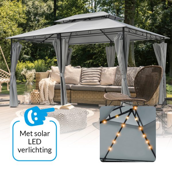 Tuinprieel Vernazza met solar ledverlichting en schaduwdoeken - Grijs