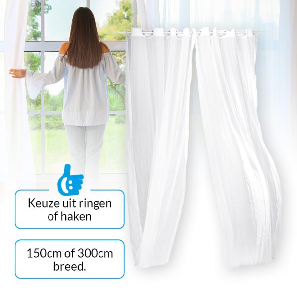 Luxe lichtdoorlatende witte vitrage gordijnen - 150 of 300cm breed